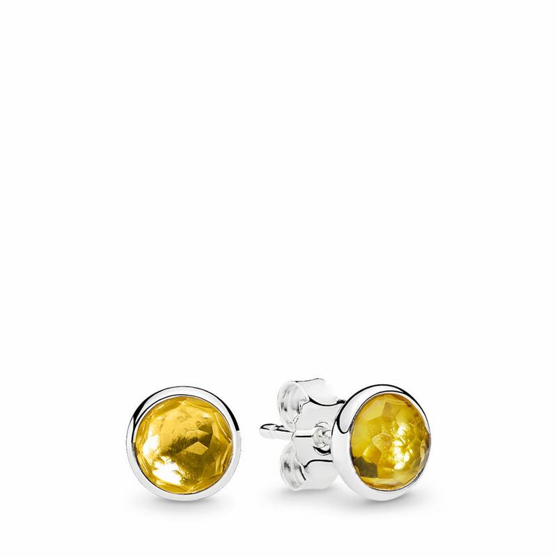 Pandora November Droplets Stud Earrings Ireland - Sterling Silver/Yellow/Citrine - 512069EMN